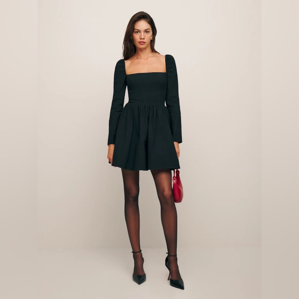 Reformation 0 Parmida Black Mini Dress Long Sleeves